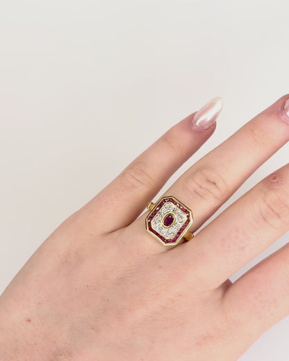 Bague Art-Déco Rubis 0.70 carat &amp; 8 Diamants "Céleste"
