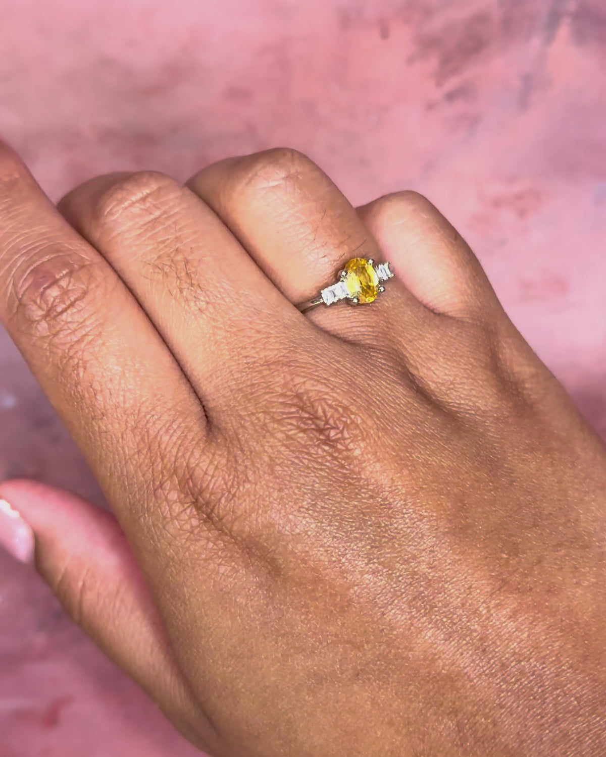 Yellow Sapphire Trilogy Ring 0.83 carat &amp; Diamonds "Helene"