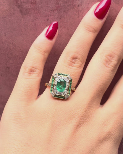 Bague Style Art-Déco Émeraudes 1.46 carat &amp; Diamants 0.55 carat 4.45g "Talia"