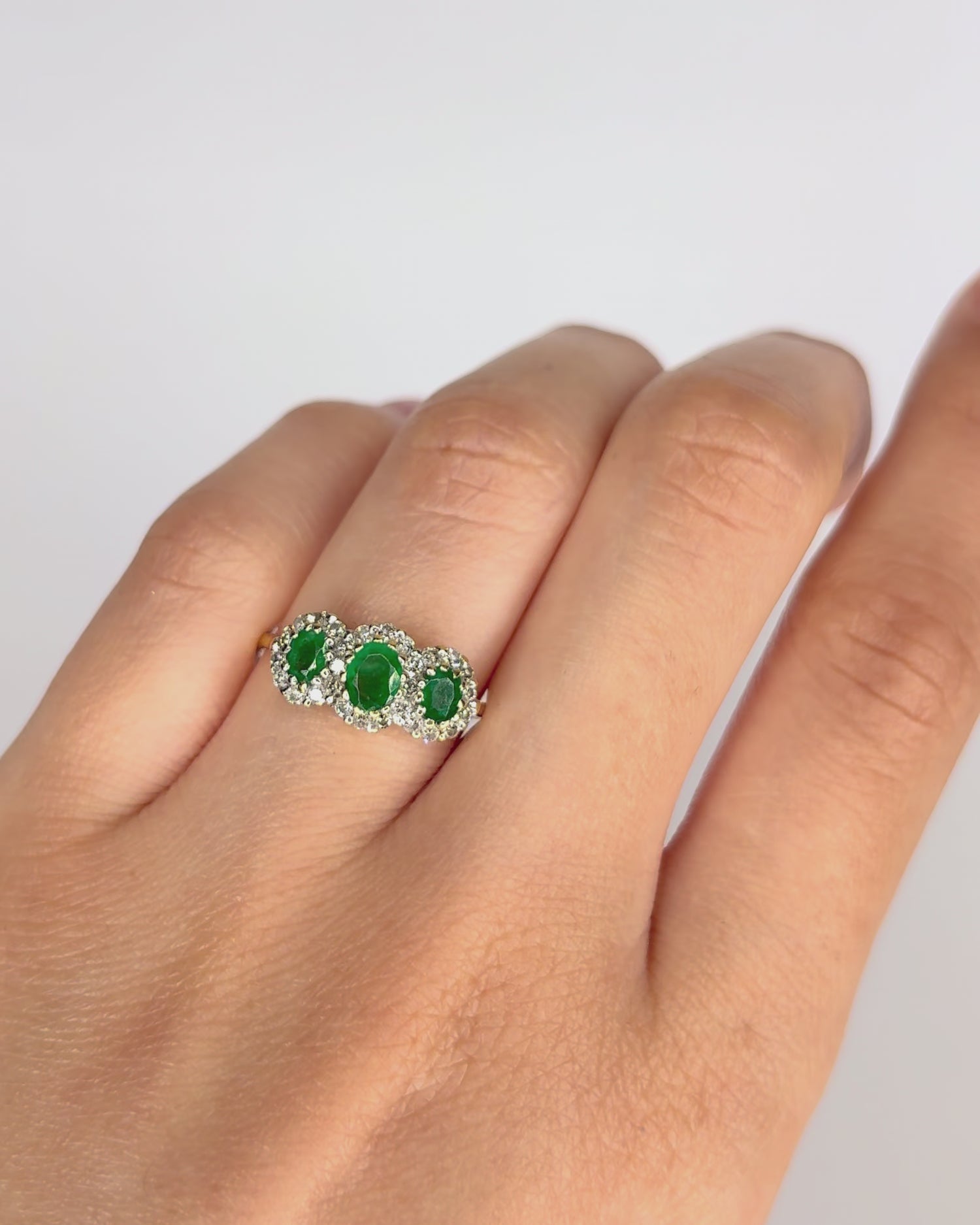 Marguerite Trilogy Ring Emeralds &amp; 28 Diamonds "Julianne"