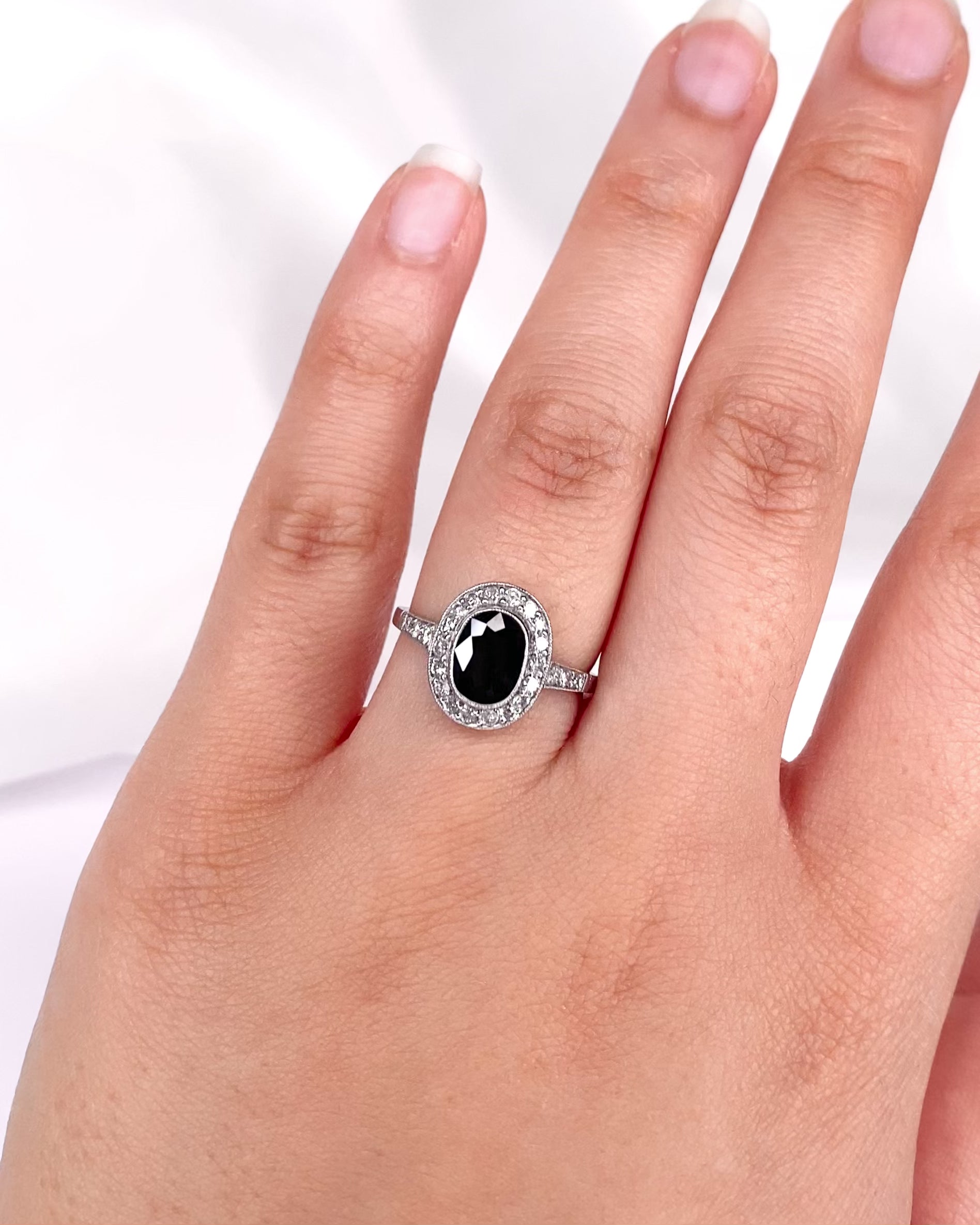 Art Deco Style Ring Sapphire 1.50 Carat &amp; Diamonds 0.48 Carat "Christelle"