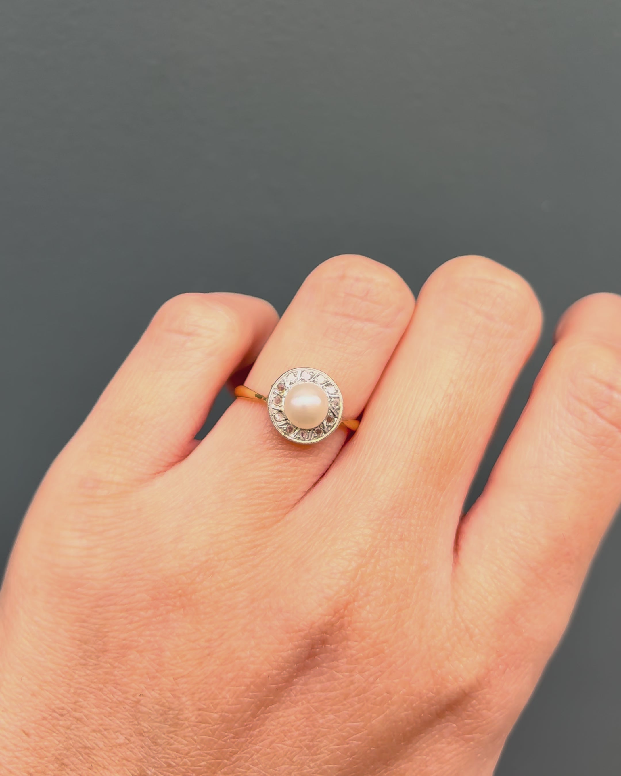 Bague Marguerite Art Déco Diamants &amp; Perle "Elina"