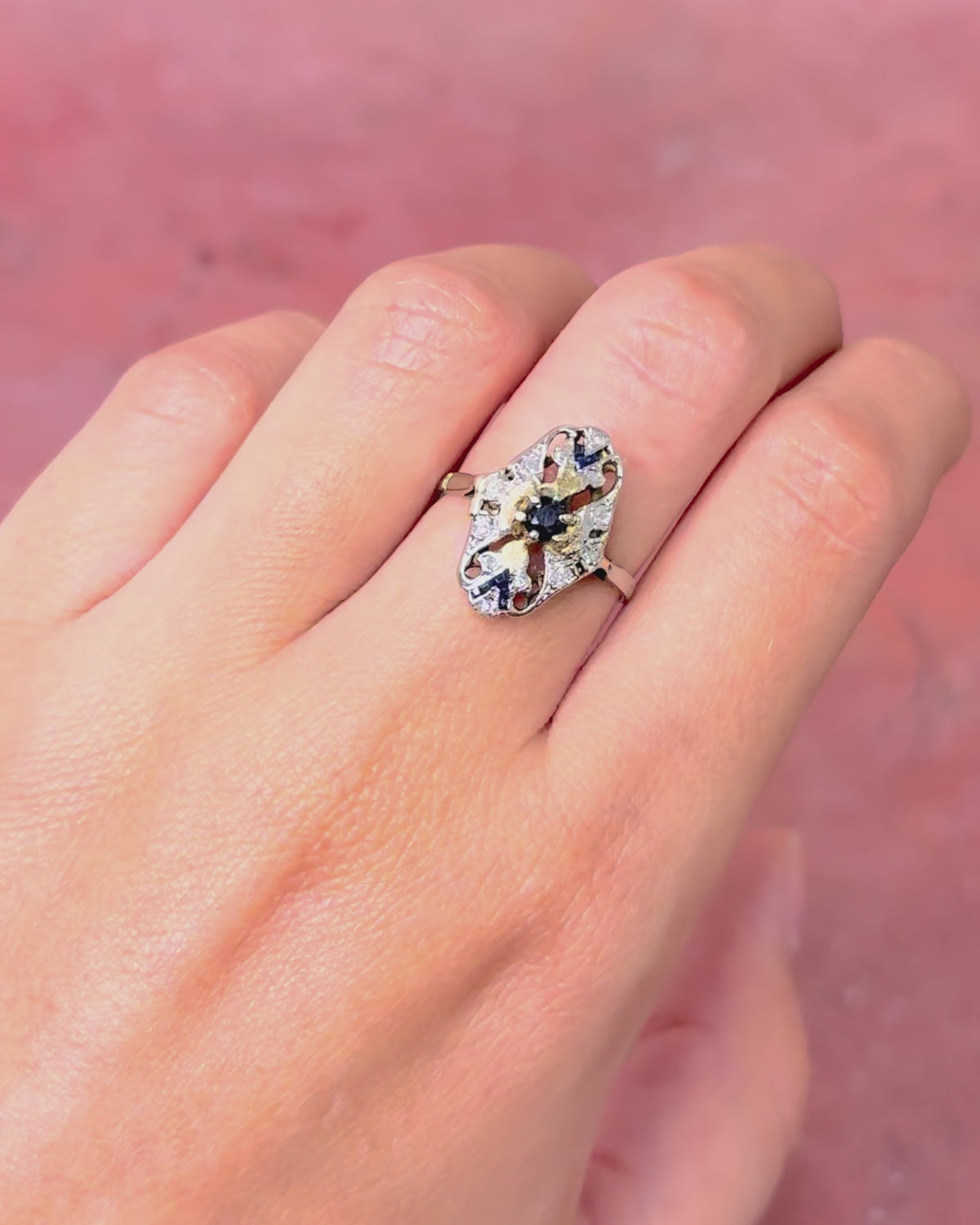 Art Deco Sapphire &amp; Diamond Ring "Ariana"