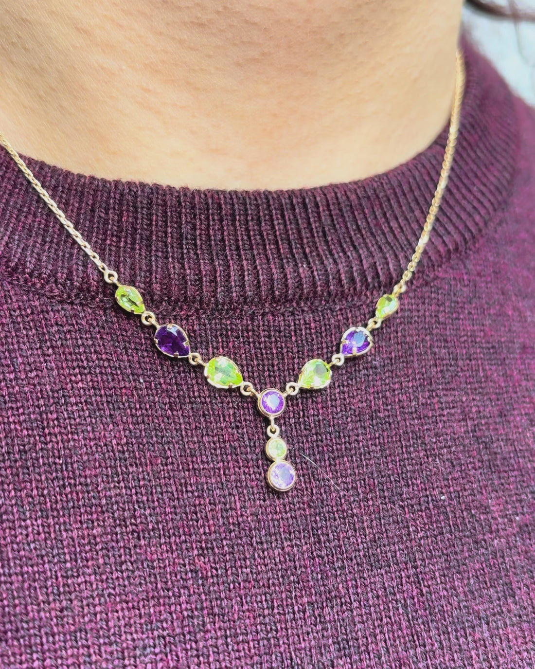 Collier Améthystes 1.35 carat, Péridots 1.40 carat &amp; or 18 carats &quot;Séréna&quot;