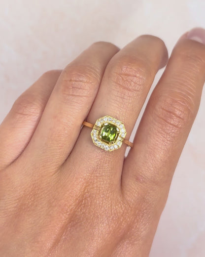 Bague Style Art Déco Tourmaline Verte 0.76 carat &amp; Diamants 0.27 carat "Constance"