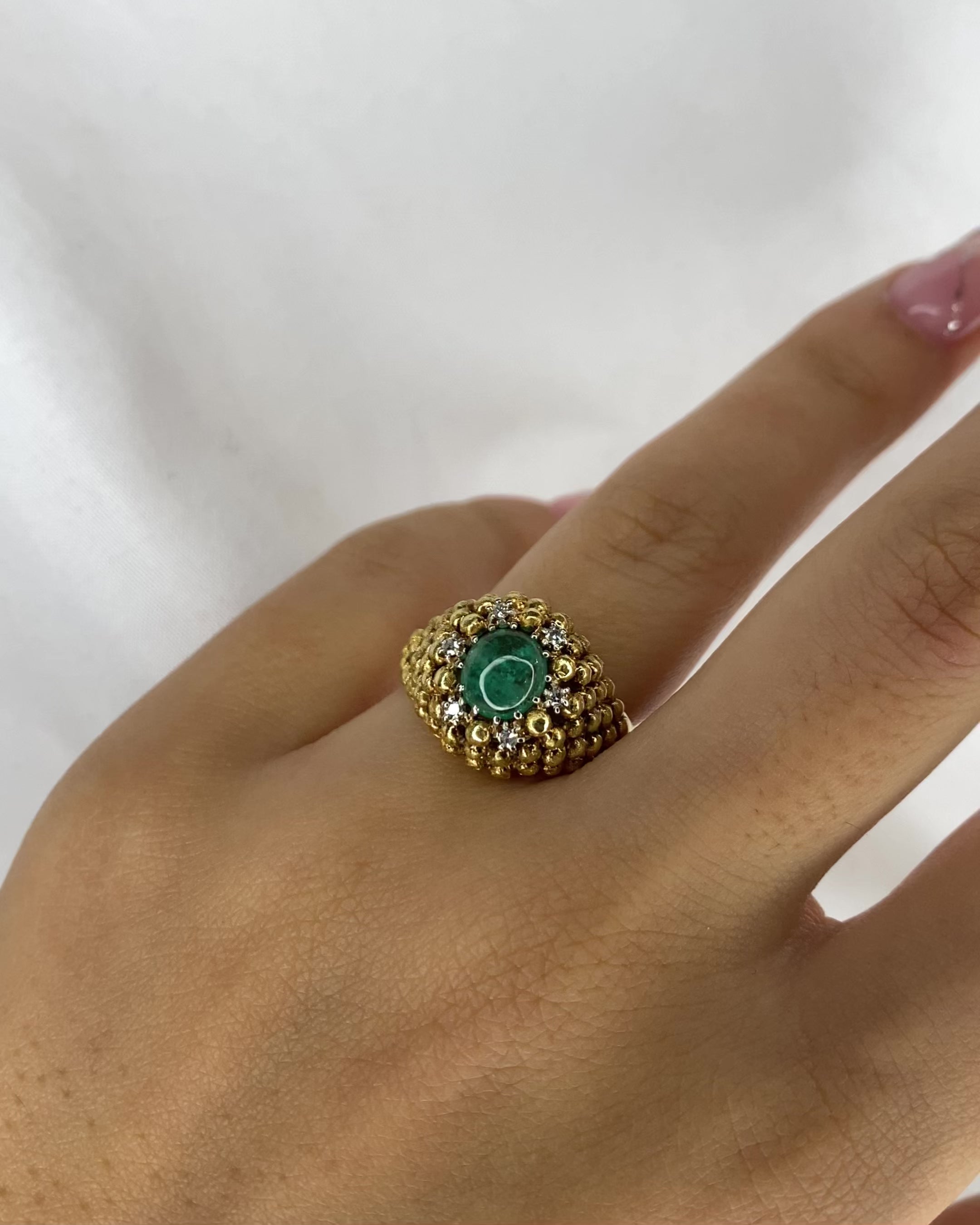 Bague Dôme Émeraude 1.5 carat, Diamants Or 7,58g "Mariana"