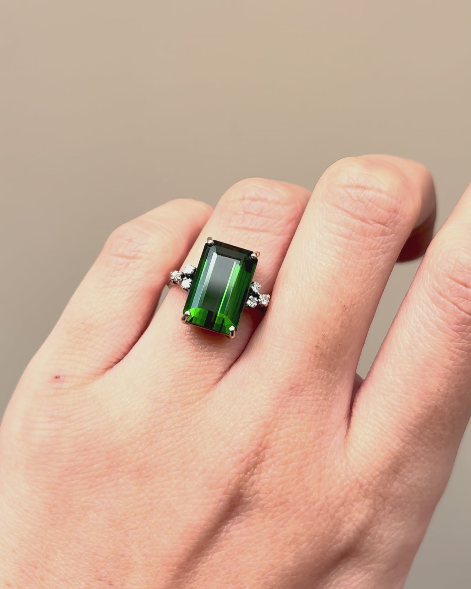 Trilogy Tourmaline Ring 6.20 Carats &amp; 6 Diamonds "Aude"