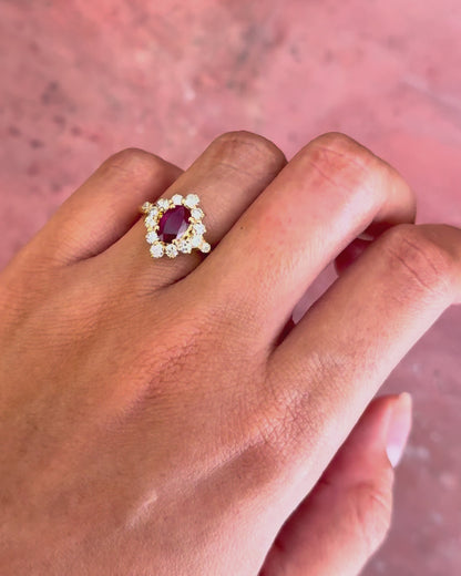 Bague Marguerite Rubis 0.75 carat &amp; Diamants 0.56 carat "Dakota"