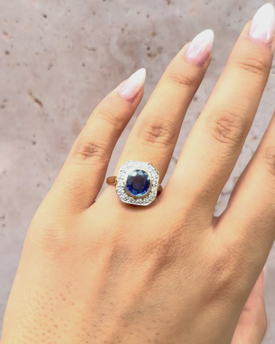 Art Deco Style Ring Sapphire 2.75 carats &amp; Diamonds 0.48 carat 5.32g "Cassandra"