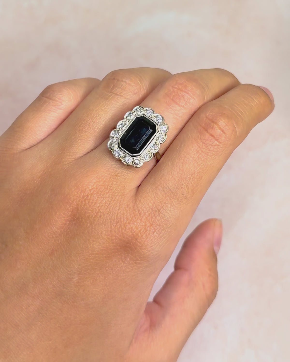 Bague Art-déco Saphir Teal 5.10 carats &amp; Diamants 4.88g "Janette"