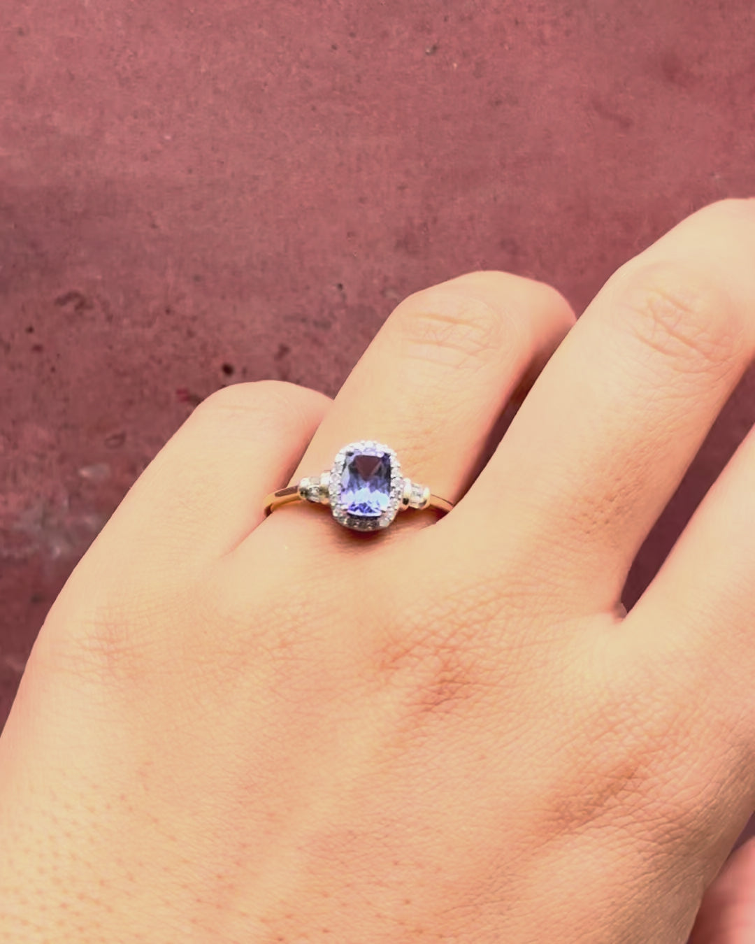 Bague Solitaire Style Art-Déco Tanzanite 1 carat &amp; Diamants 0.31 carat "Alizée"