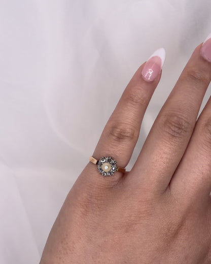 Anillo Marguerite Art Déco Diamantes y Perla "Elsa"