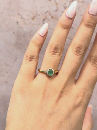 Bague Solitaire Émeraude &amp; Diamants "Bettina"