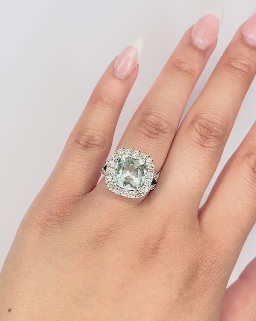 Anillo estilo Art Déco con aguamarina de 6,85 quilates y diamantes de 1 quilate en oro de 10,37 g "Célia"