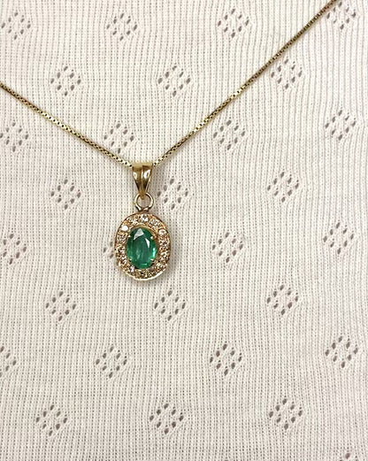 Pendentif Style Art-Déco Émeraude 0.90 carat &amp; Diamants 0.24 carat "Kathline"