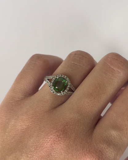 Bague Marguerite Grenat Vert Tsavorite 0.90 ct &amp; 54 Diamants &quot;Juliette&quot;
