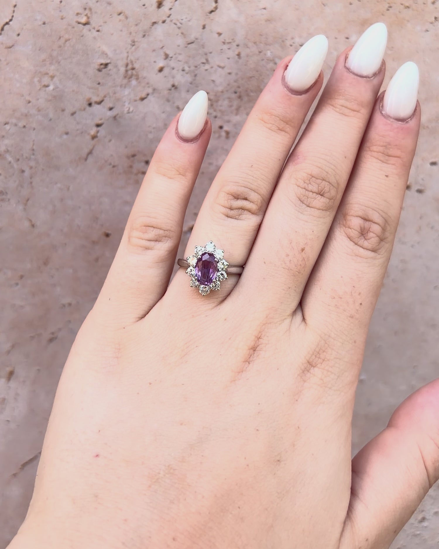 Lavender Sapphire Daisy Ring 1.20 Carat &amp; Diamonds 0.70 Carat "Amanda"