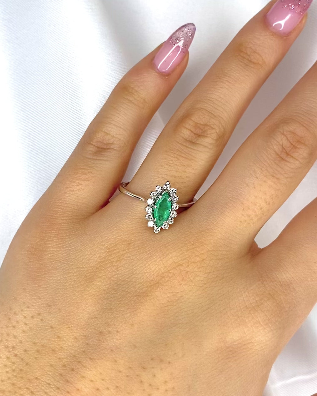 Marquise Daisy Emerald 0.55 Carat &amp; Diamonds Ring "Petra"