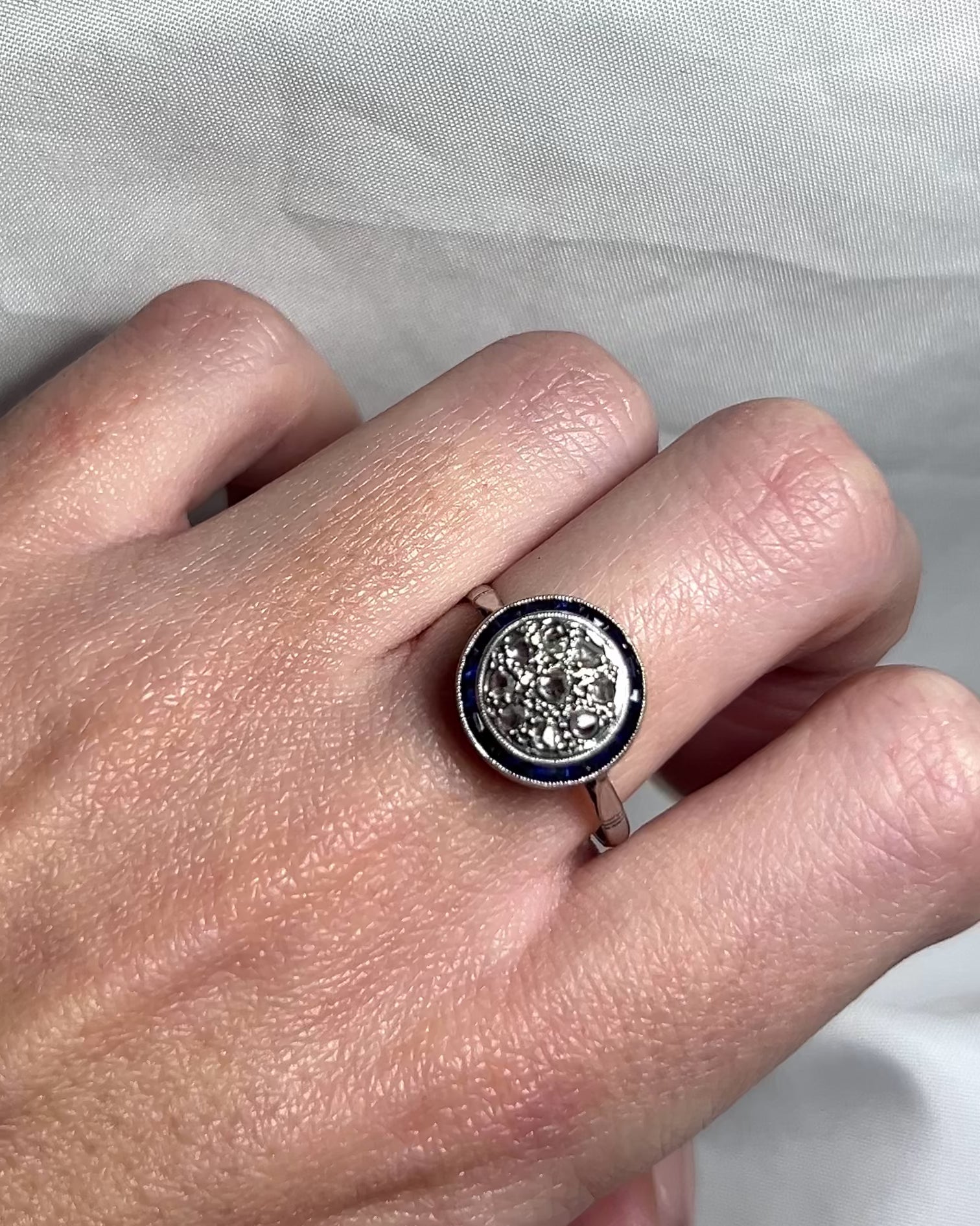 Art Deco Ring 17 Sapphires &amp; 9 Diamonds "Jacynthe"