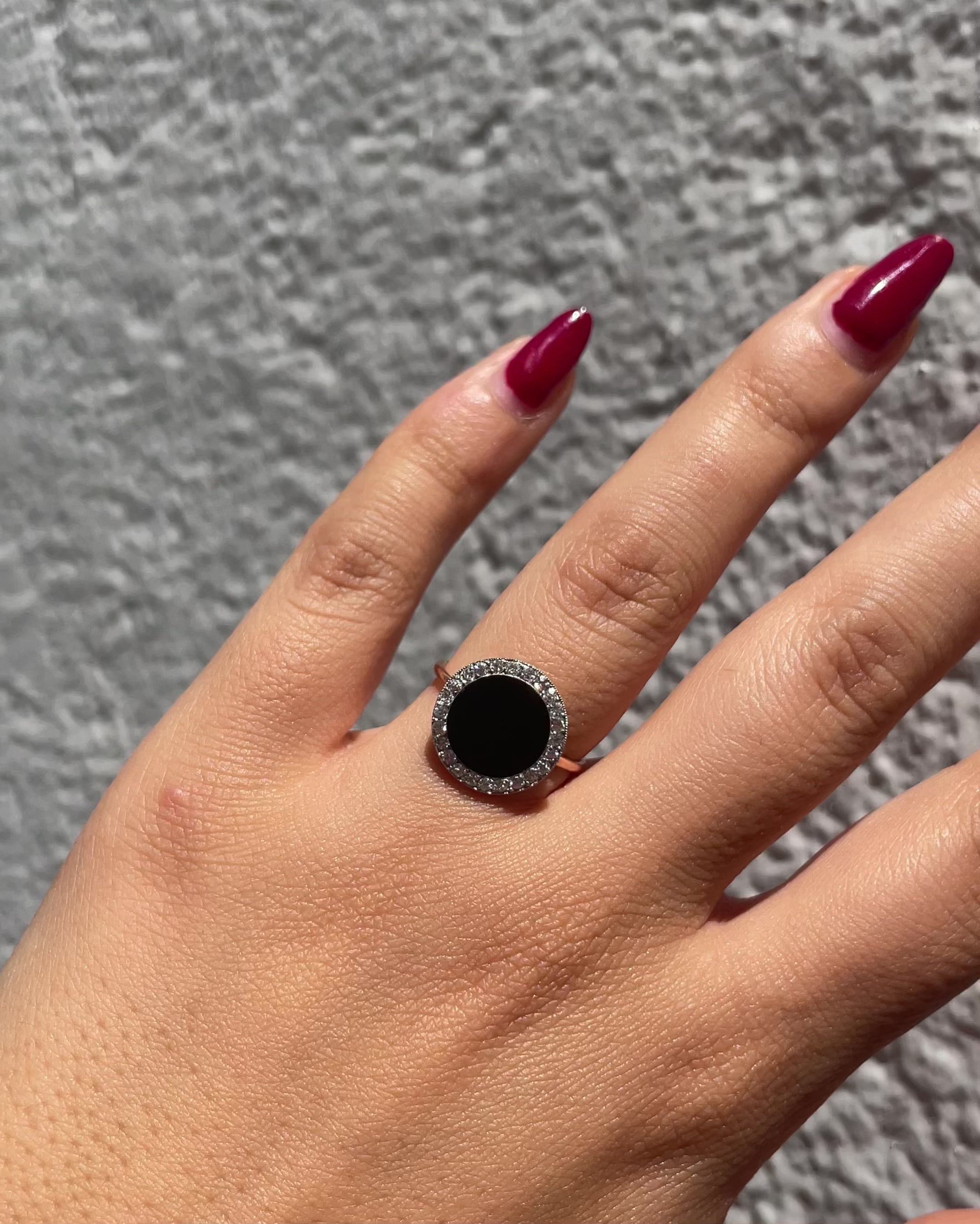 Bague Vintage Onyx &amp; 24 Diamants "Eleana"