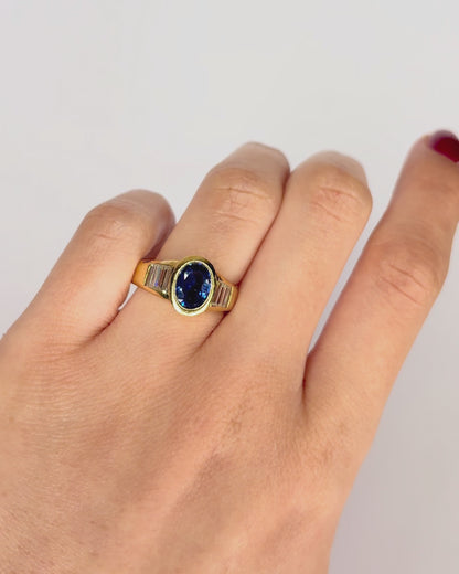 Bague Jonc Saphir 1.30 carat, Diamants 0.48 carat &amp; Or 6.66g "Amina"