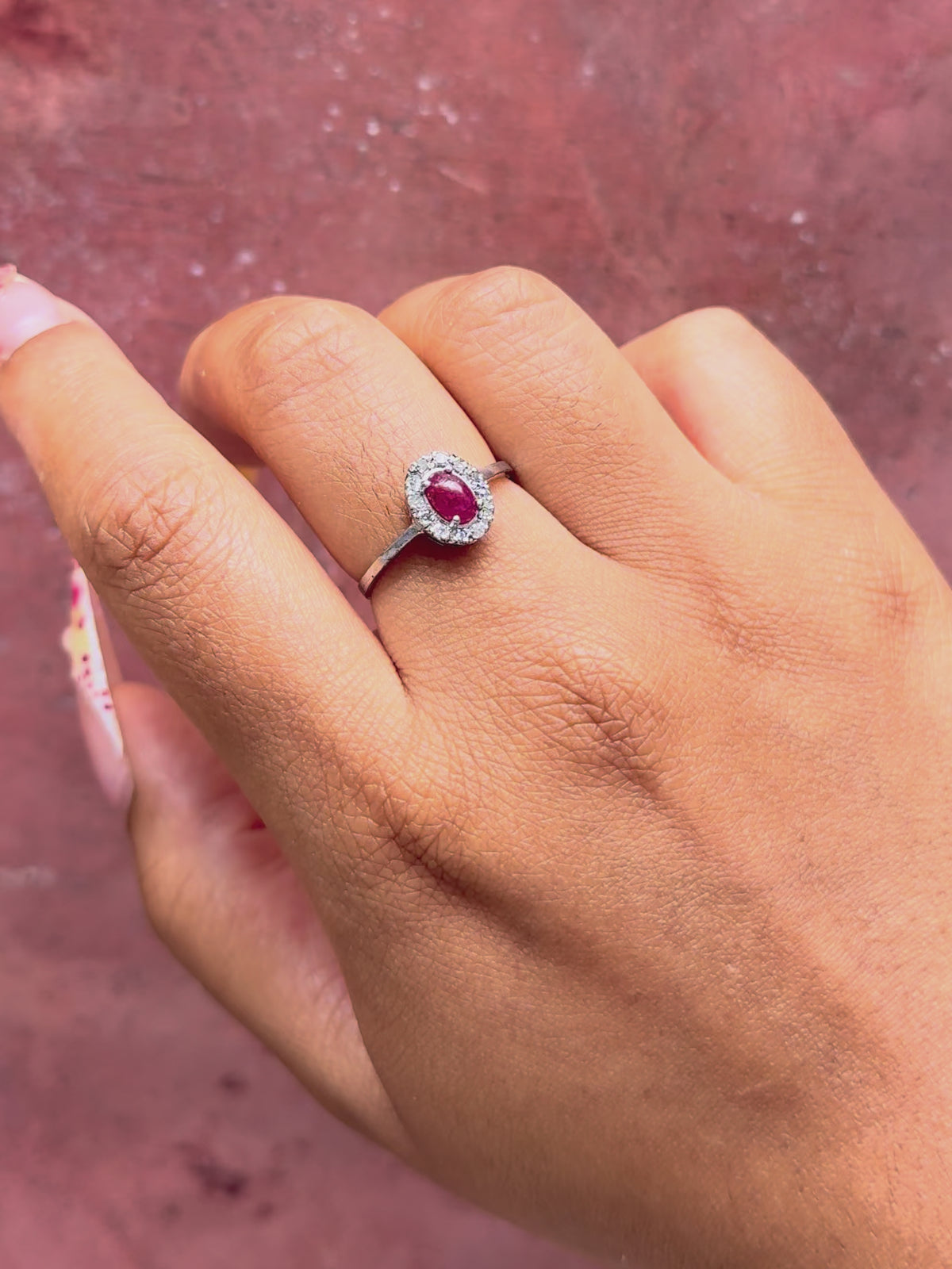 Cabochon Ruby Daisy Ring 0.80 carat &amp; "Rosy" Diamonds