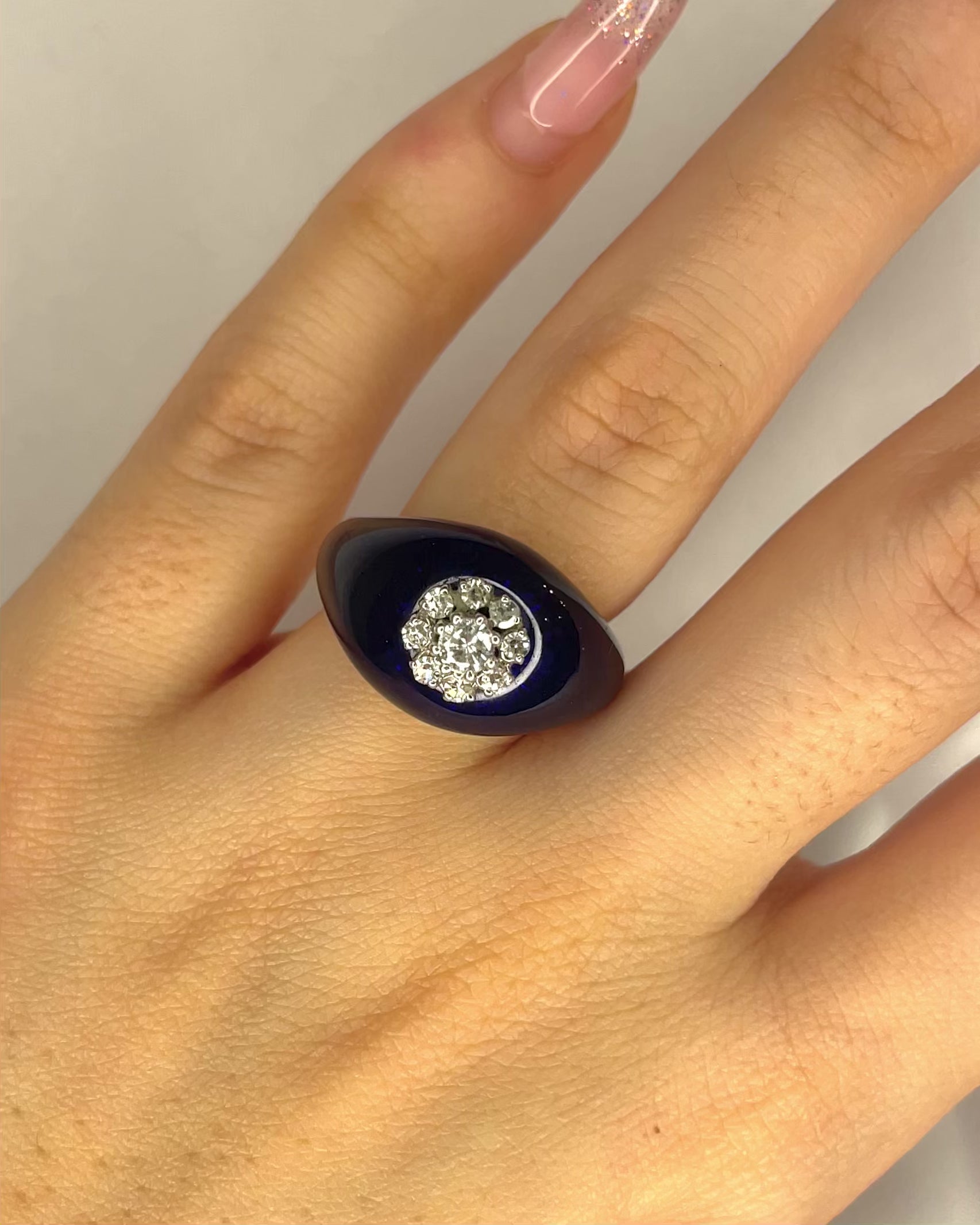 Dome Ring Enamel, Diamonds &amp; Gold 9.09g "Nour"