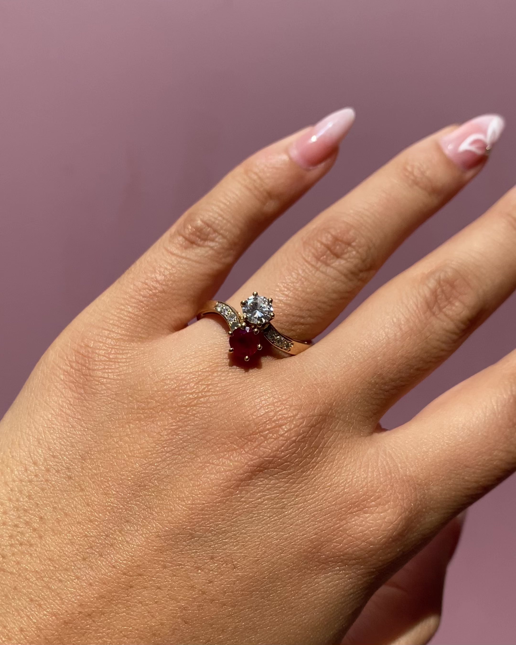 Toi &amp; Moi Ring Ruby 0.70 carat &amp; Diamonds "Blandine"