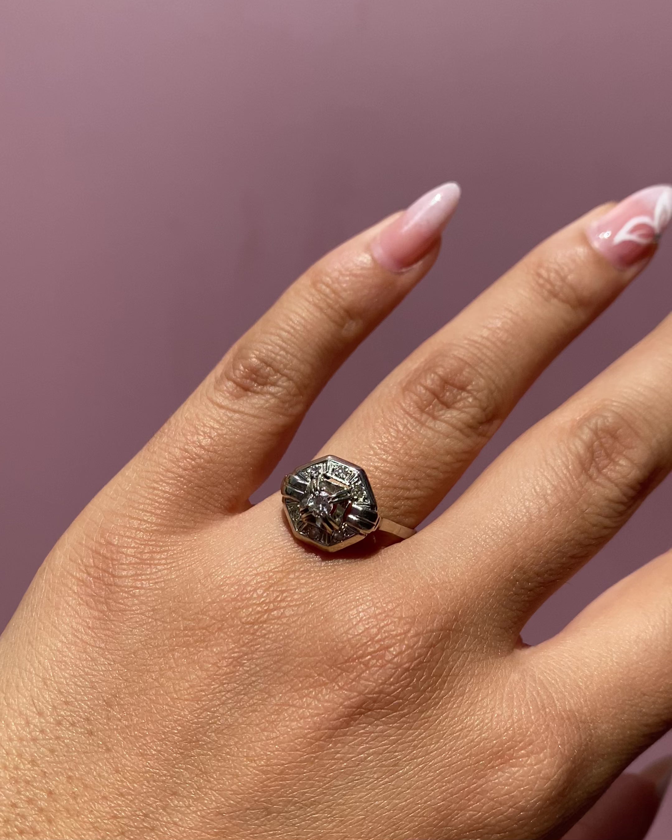 Bague Art-déco Octogonale Diamants "Quitterie"
