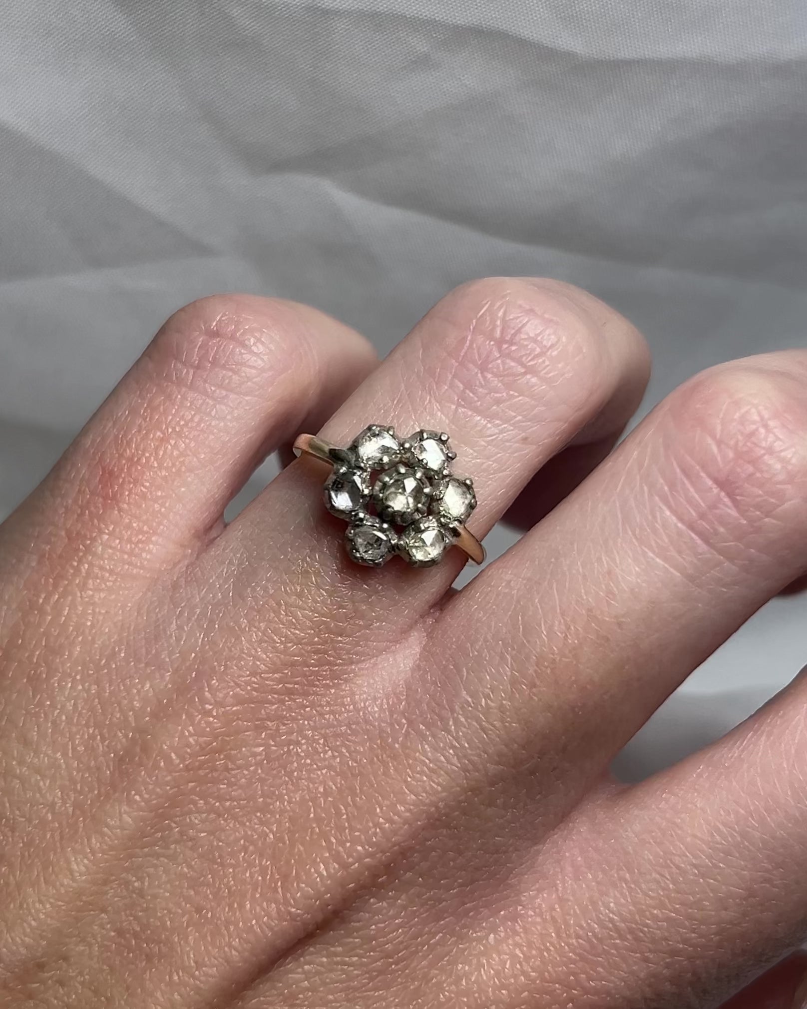 Marguerite Ring 7 Rose Cut Diamonds &quot;Charlaine&quot;