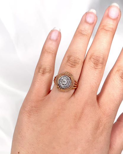 Art Deco Style Ring 0.45 Carat Diamonds, Gold &amp; Platinum 6.75g "Oceania"