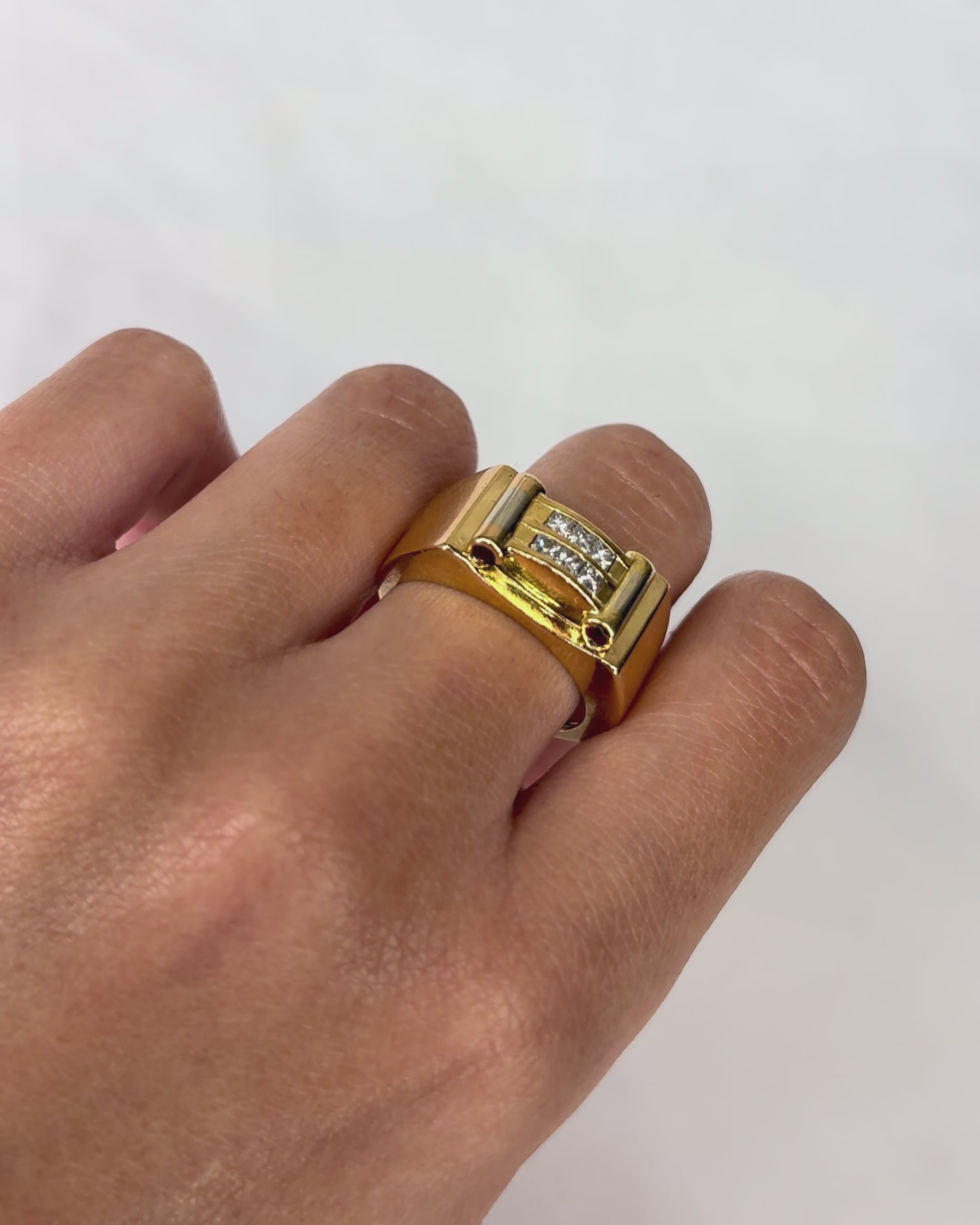 Tank Ring Diamonds, Rubies &amp; Gold 12.33 g "Élise"