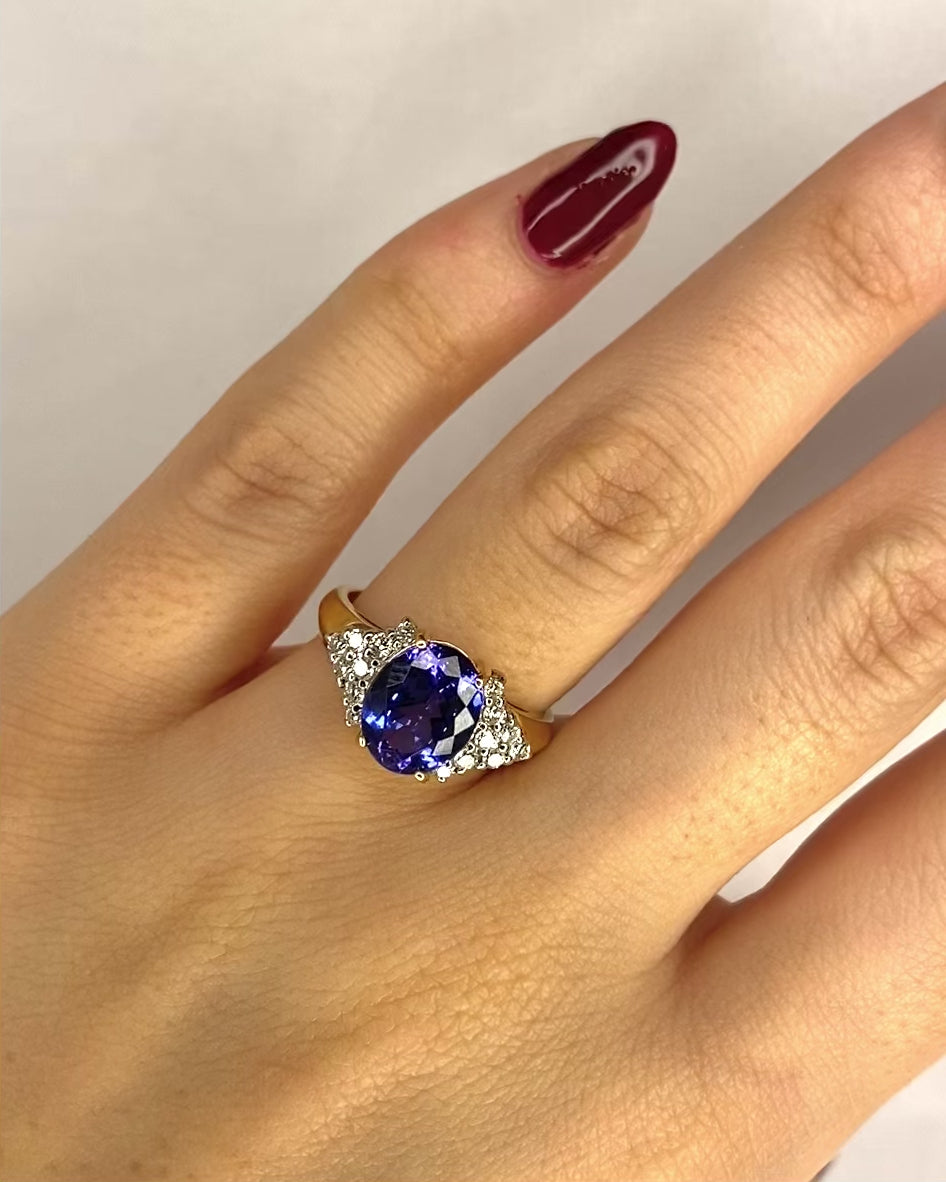 Bague Trilogie Tanzanite 2.60 carat &amp; Diamants 0.32 carat "Mélina"