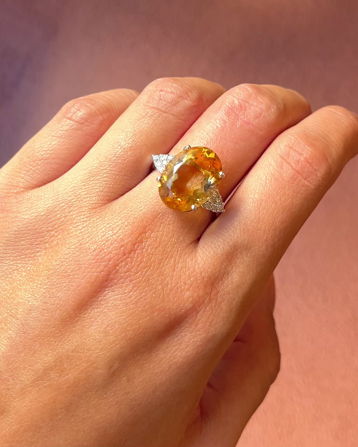 Bague Trilogie Citrine 9.15 carats &amp; Diamants 5,26g "Jade"