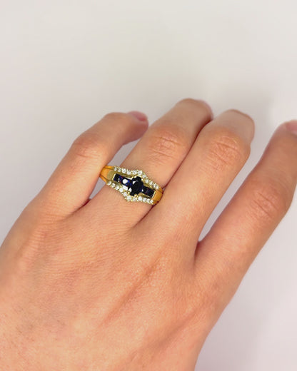 Bague Jonc Saphirs 0.70 carat, Diamants &amp; Or 5.05 g "Allie"