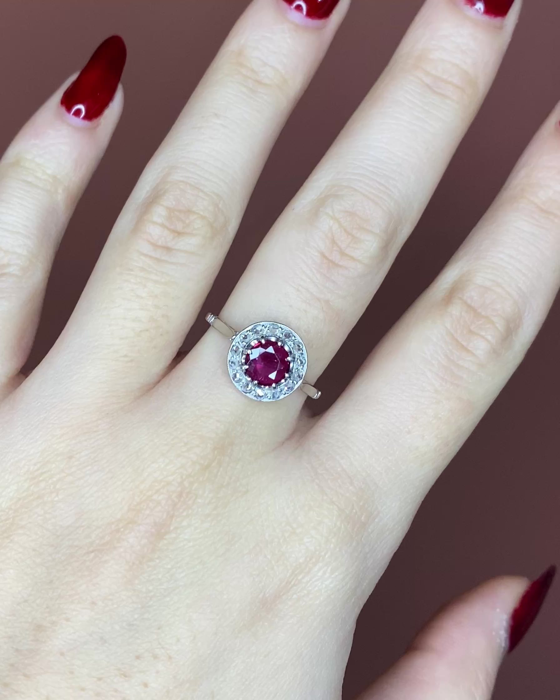 Art Deco Ruby 0.70 carat &amp; 14 Diamonds &quot;Romane&quot; Ring