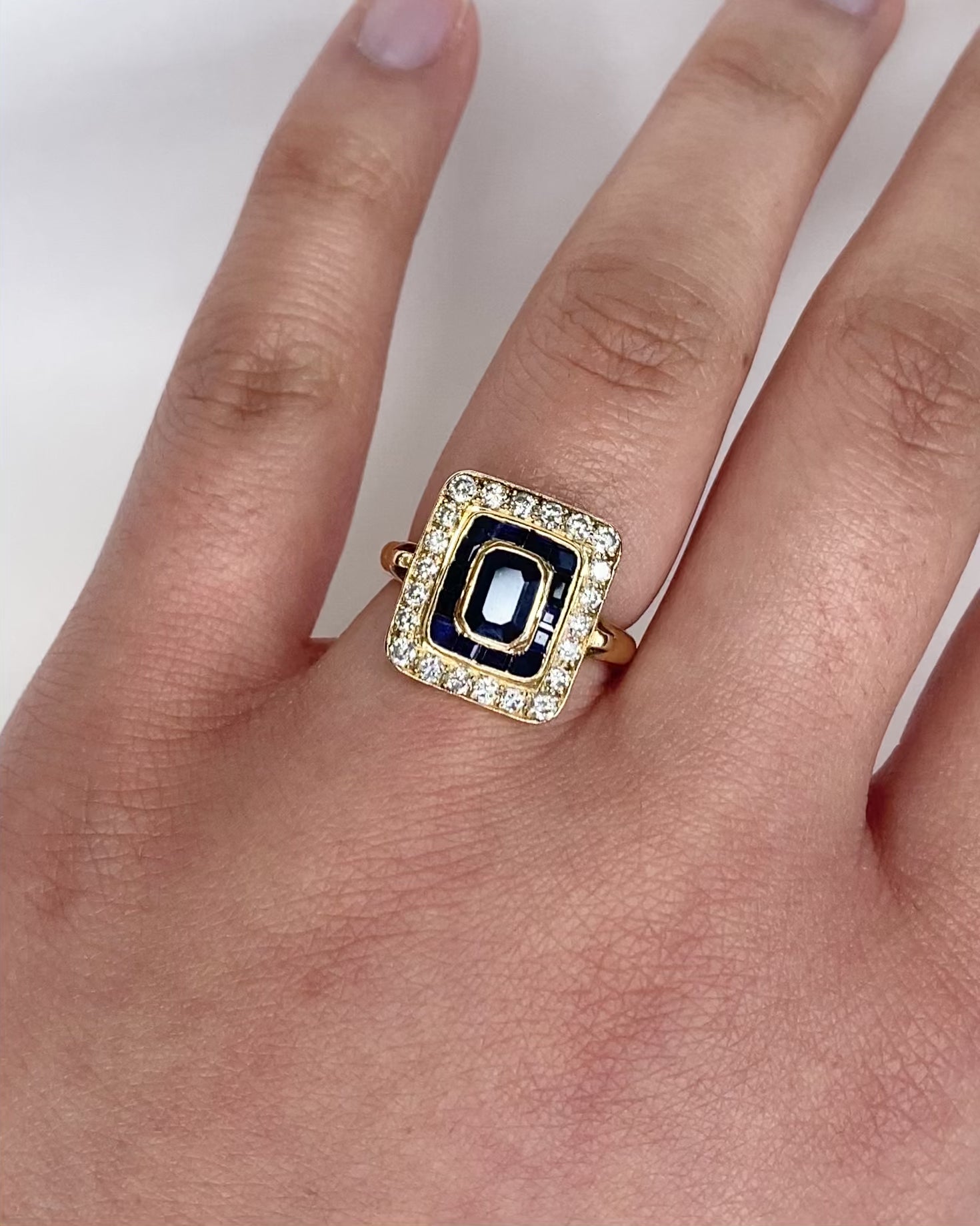 Art Deco Style Ring with 1.11 Carat Sapphires &amp; 0.58 Carat Diamonds "Coralie"