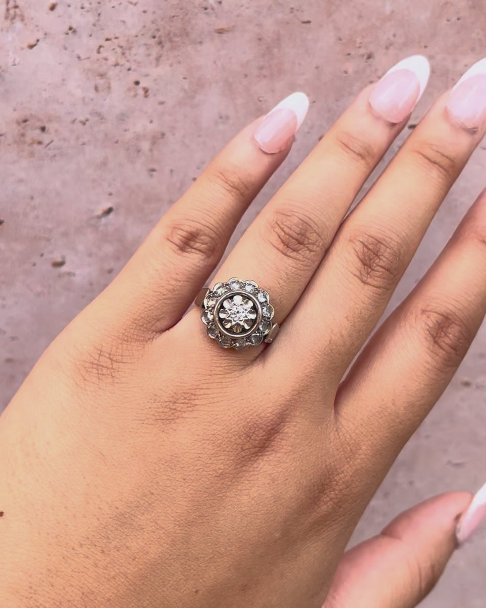 Bague Marguerite Diamants 0.56 carat, Or &amp; Platine 4.97g "Amaya"