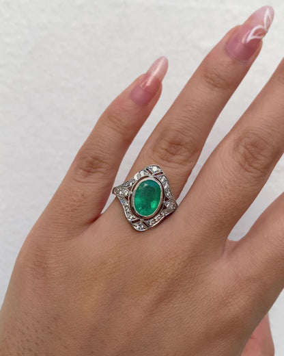Bague Style Art Déco Émeraude 2.30 carats &amp; Diamants &quot;Fiona&quot;