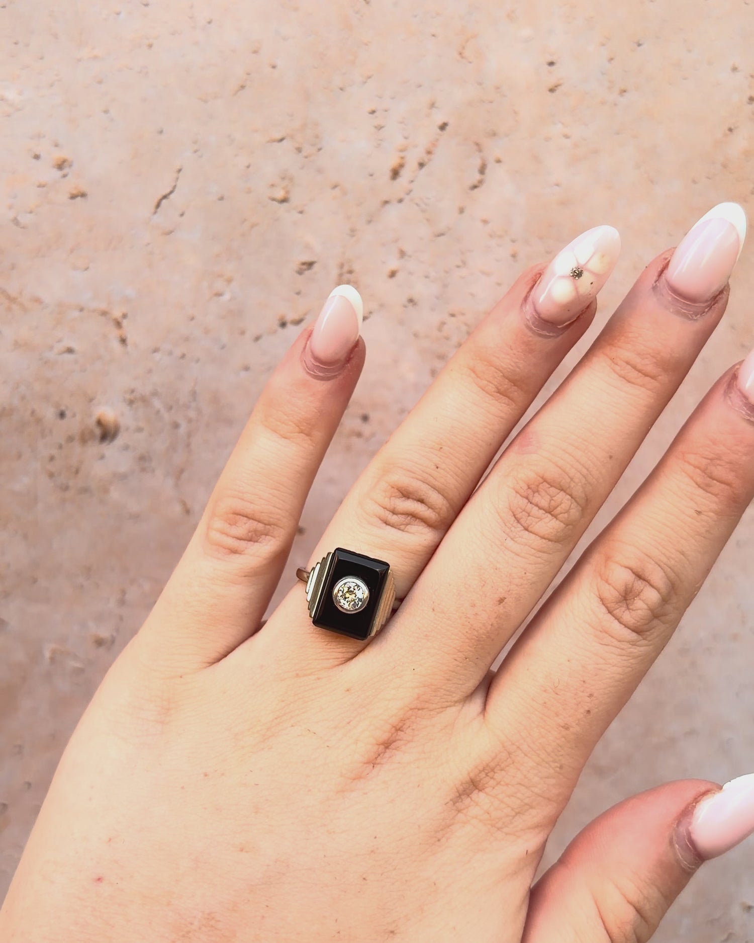 Art Deco Style Onyx &amp; Diamond Ring "Elisa"