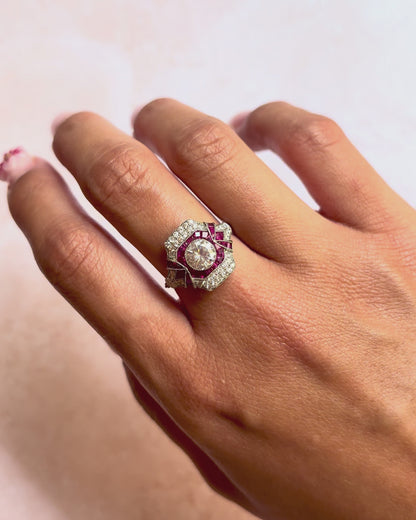 Bague Style Art-Déco Rubis 0.80 carat &amp; Diamants 1.35 carat "Samantha"