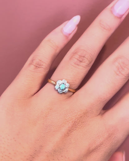 Bague Marguerite Zircon Bleu &amp; Diamants "Sabrina"