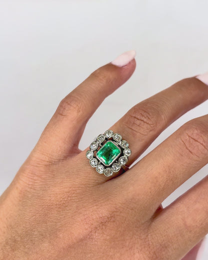 Bague Marguerite Art Déco Emeraude 2 carats &amp; Diamants &quot;Bertille&quot;
