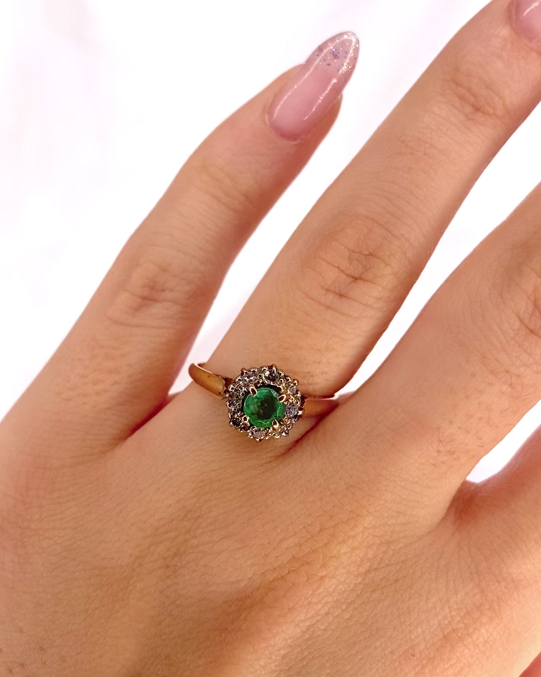 Emerald &amp; Diamond Daisy Ring "Garance"