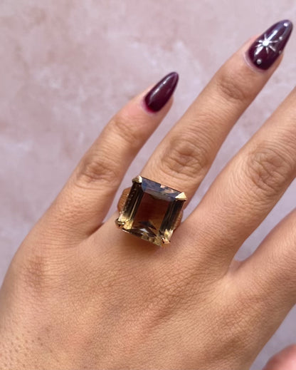 Bague Cocktail Citrine Champagne 15.20 carats &amp; Or 8,74g "Phillipine"