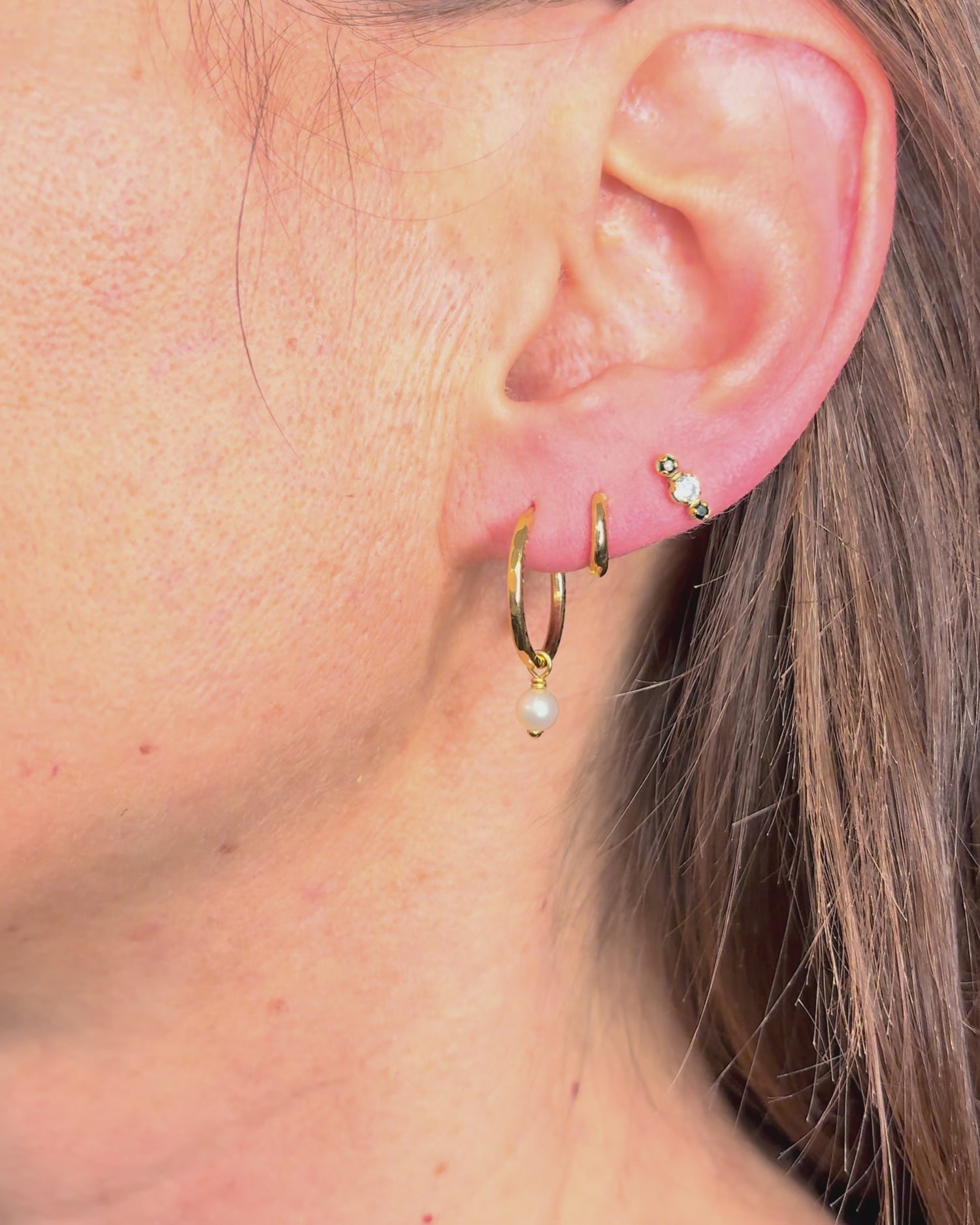 Yellow Gold 18 Carat Pearl Hoop Earrings "Clara"