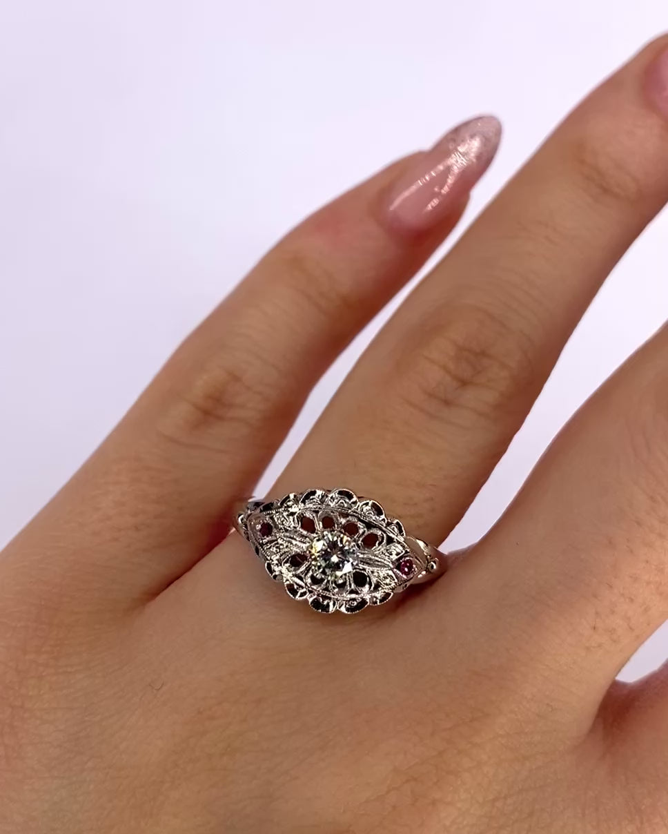 Art Deco Style Ring Diamond &amp; Ruby "Livy"