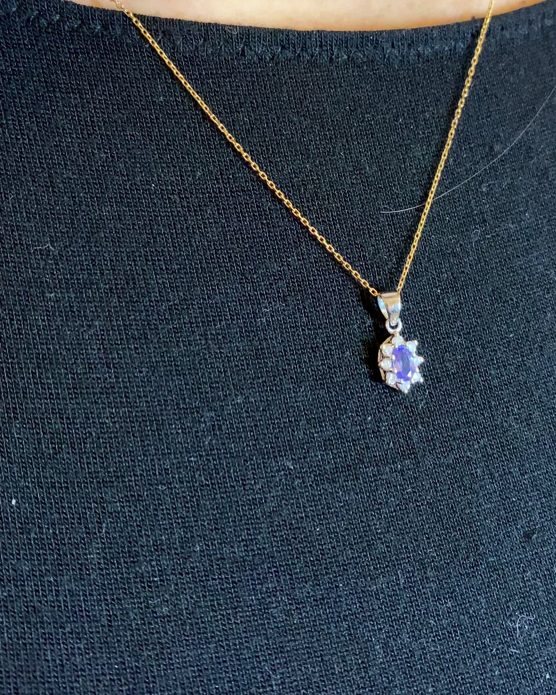 Pendentif Marguerite Tanzanite &amp; 8 Diamants "Léonie"