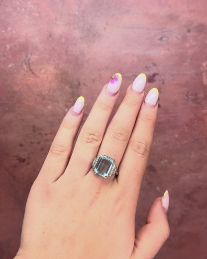 Art Deco Aquamarine Ring 6.50 carats 6.93g "Lisette"