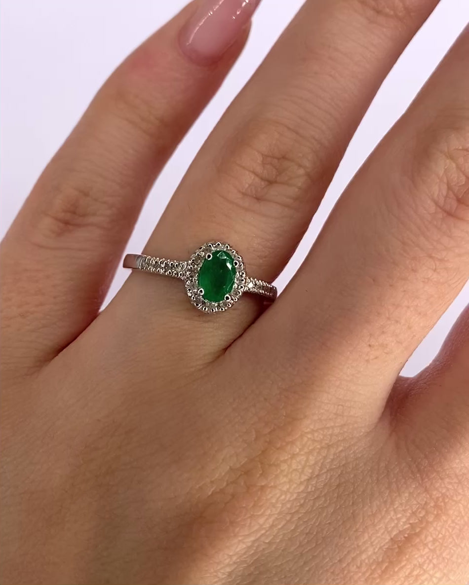 Bague Solitaire Émeraude &amp; Diamants "Thérèse"